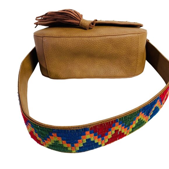 Madden Brown Saddle Bag Flap Fringe Tassel Wide Hippie Strap Aztec VTG Inspired - Picture 6 of 16